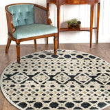 4' Round Blue and Cream Decorative Area Rug - Homeroots