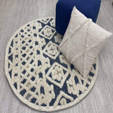 4' Round Blue and Cream Decorative Area Rug - Homeroots - Flyclothing LLC