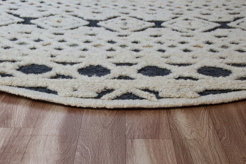 6' Blue And Ivory Round Wool Hand Tufted Area Rug - Homeroots - Flyclothing LLC