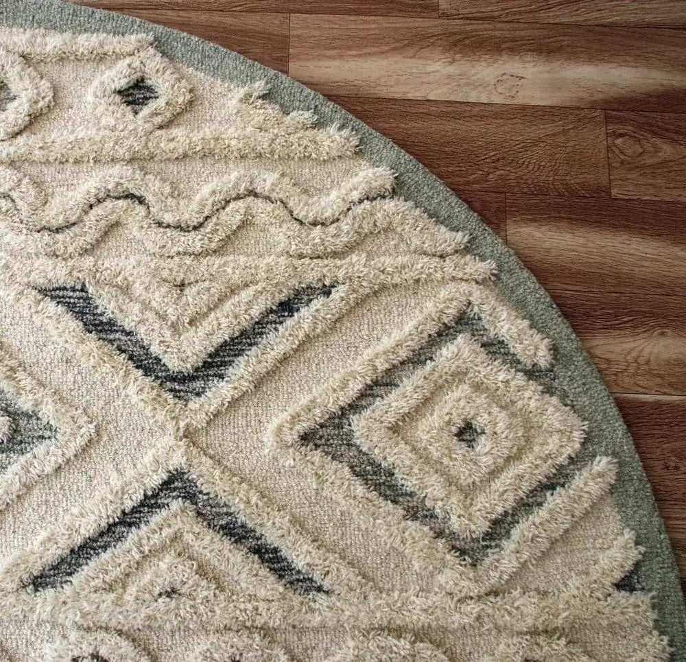 4' Round Cream Modern Geometric Area Rug - Homeroots - Flyclothing LLC