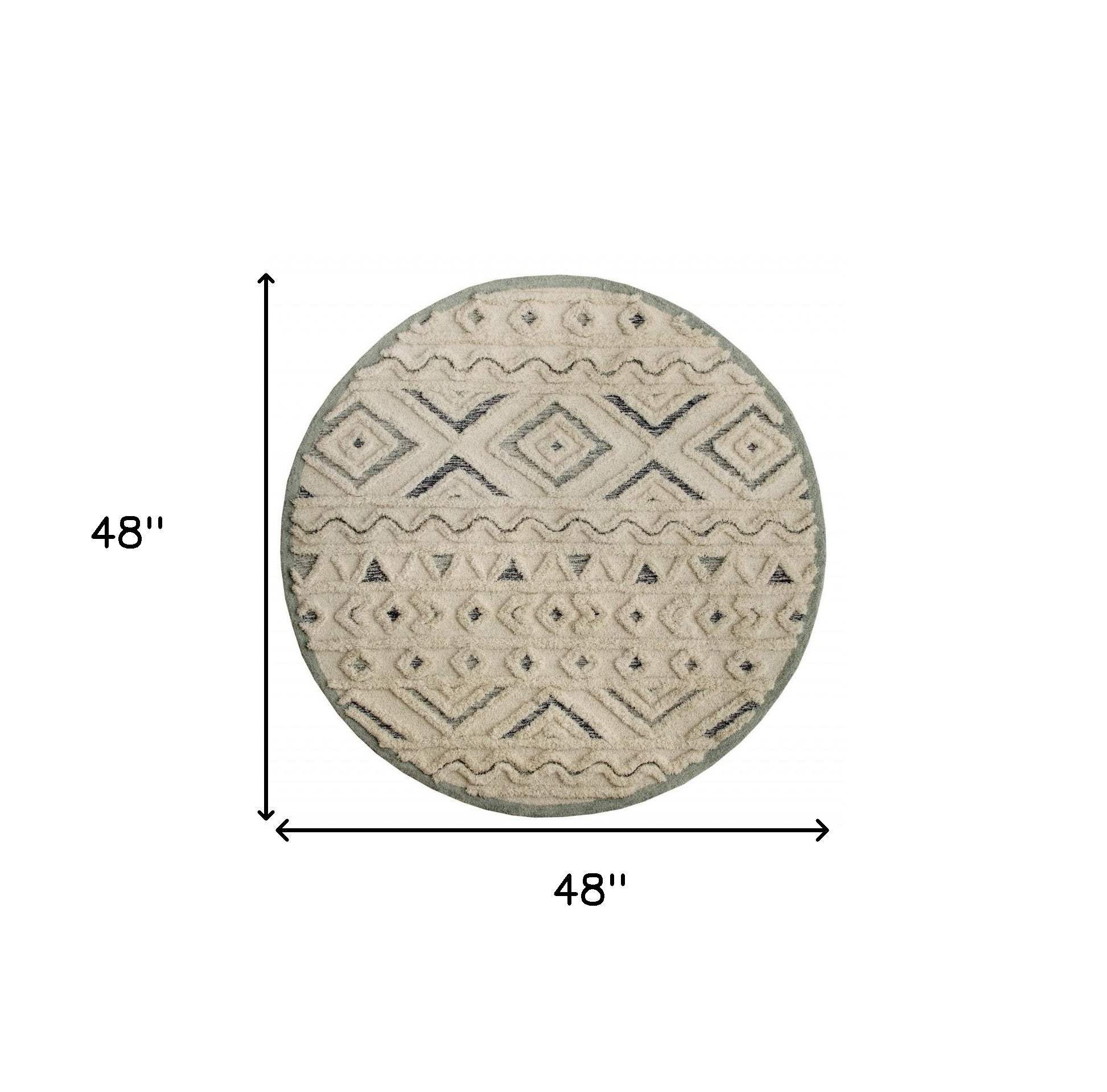 4' Round Cream Modern Geometric Area Rug - Homeroots - Flyclothing LLC