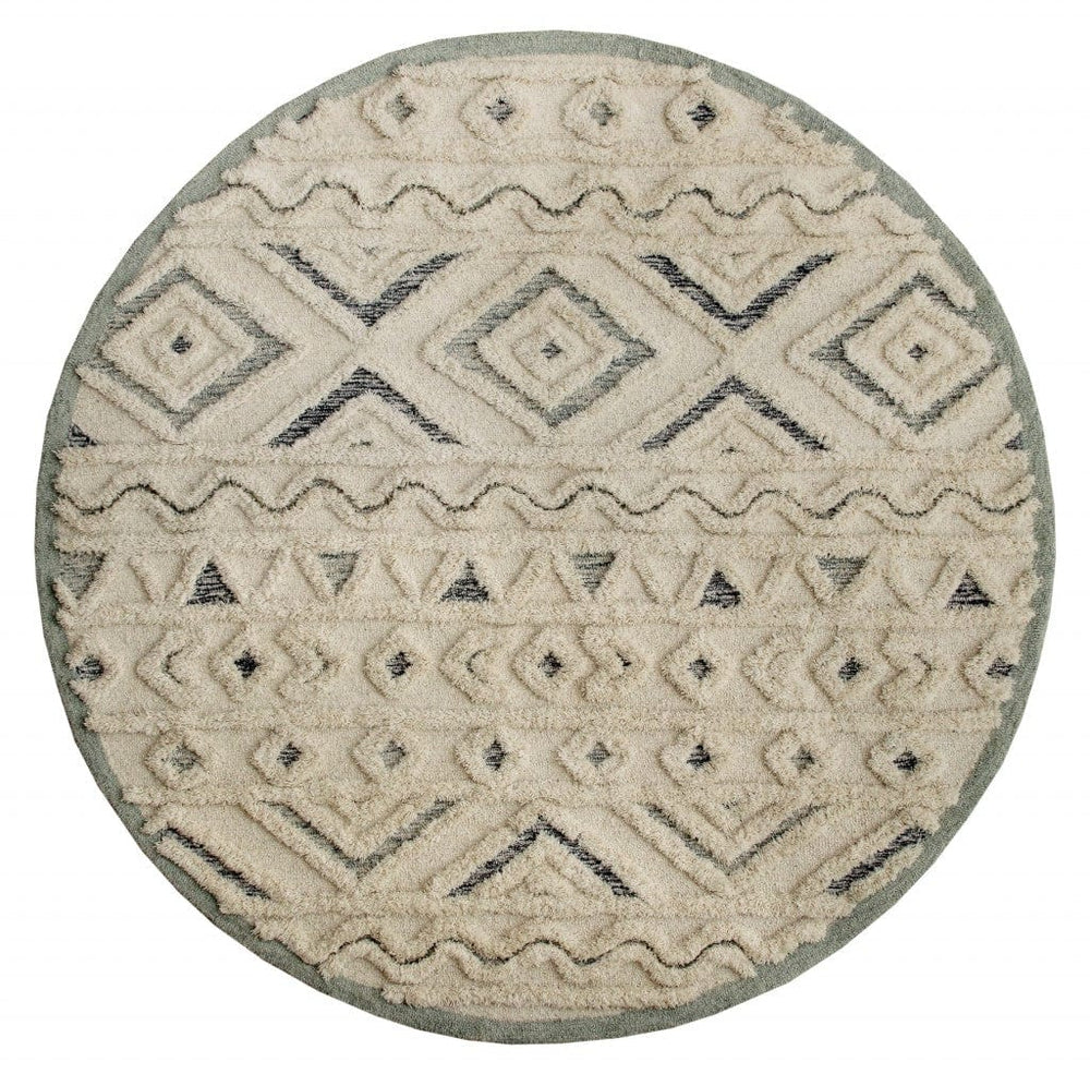 6' Round Cream Modern Geometric Area Rug - Homeroots