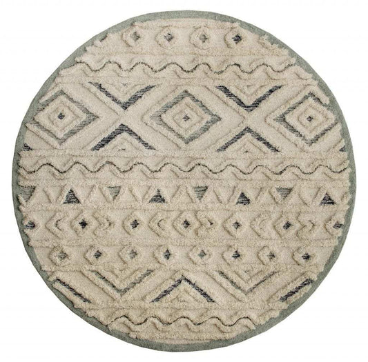6' Round Cream Modern Geometric Area Rug - Homeroots - Flyclothing LLC
