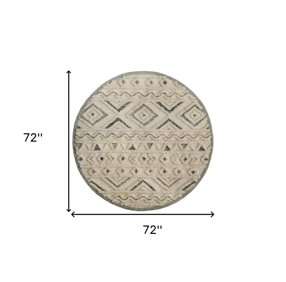 6' Round Cream Modern Geometric Area Rug - Homeroots - Flyclothing LLC