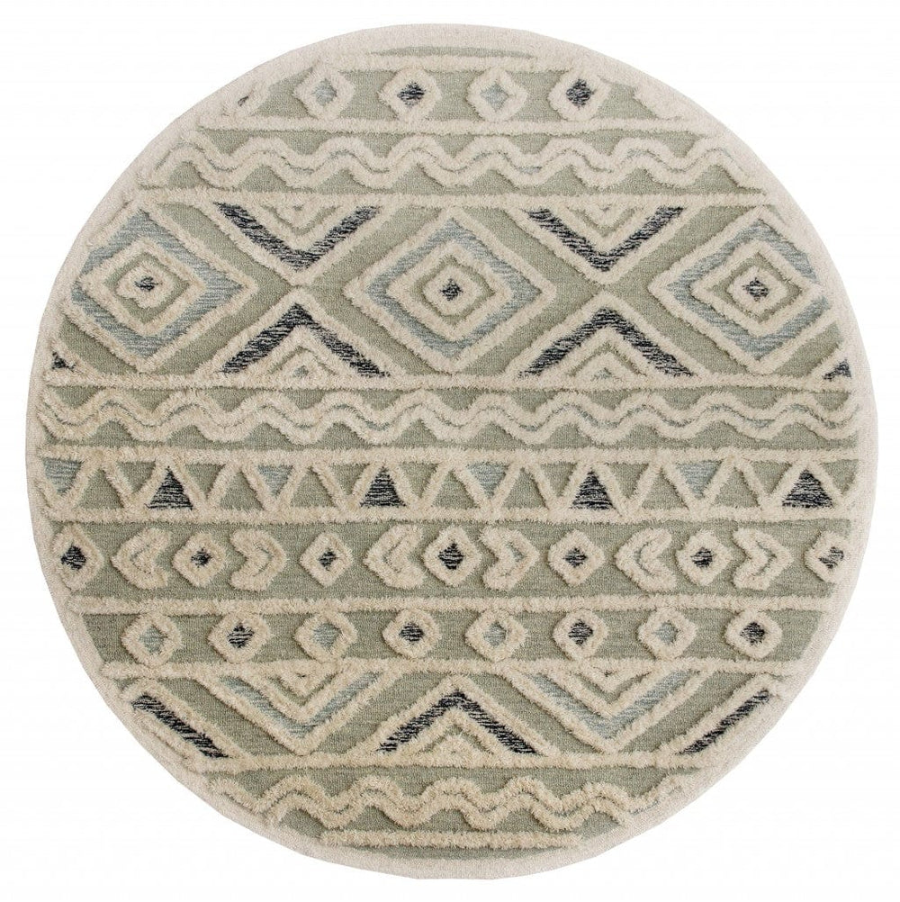 4' Round Cream Modern Geometric Area Rug - Homeroots