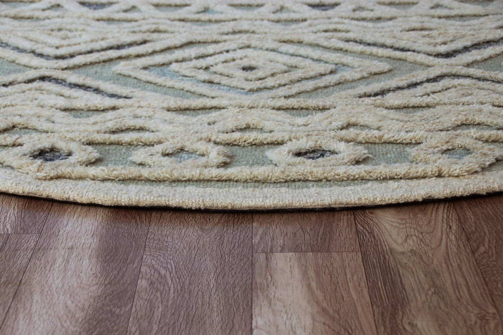 6' Round Cream Modern Geometric Area Rug - Homeroots - Flyclothing LLC