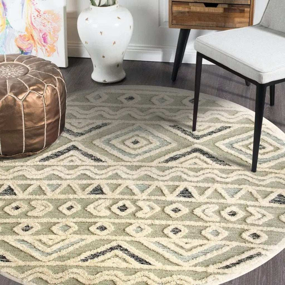 6' Round Cream Modern Geometric Area Rug - Homeroots - Flyclothing LLC