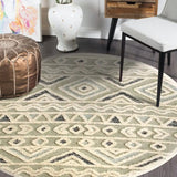 6' Round Cream Modern Geometric Area Rug - Homeroots