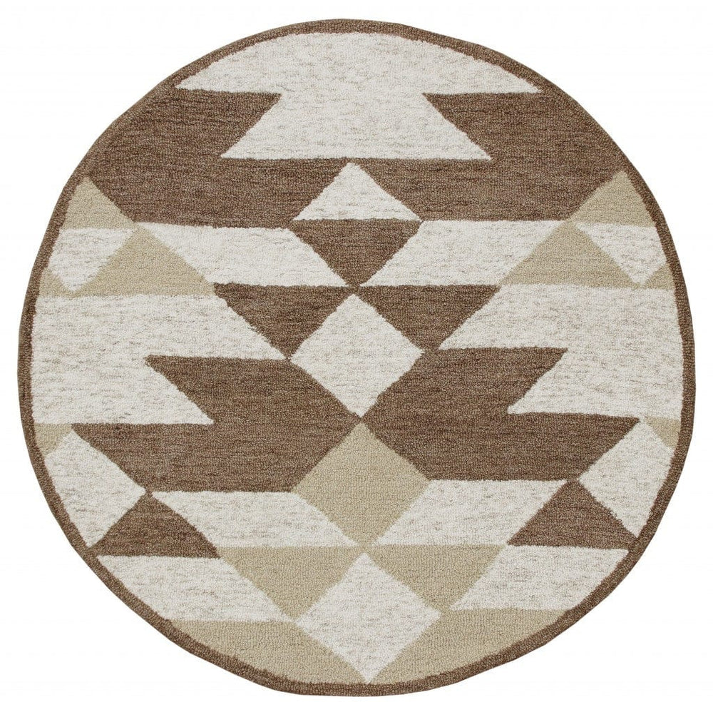 4' Round Brown Bohemian Geometric Area Rug - Homeroots