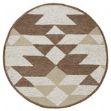 4' Round Brown Bohemian Geometric Area Rug - Homeroots