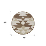 4' Round Brown Bohemian Geometric Area Rug - Homeroots - Flyclothing LLC