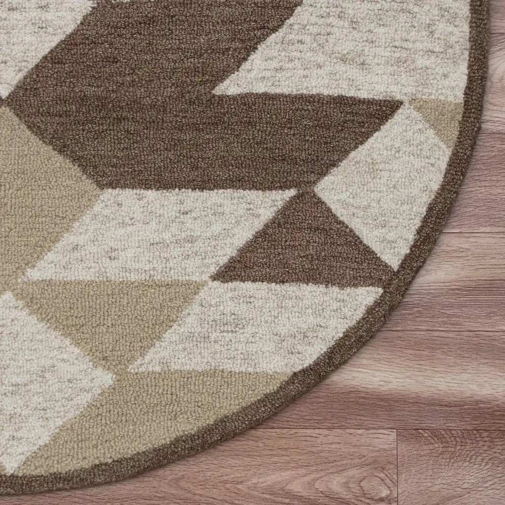 6' Brown And Ivory Round Wool Hand Tufted Area Rug - Homeroots - Flyclothing LLC
