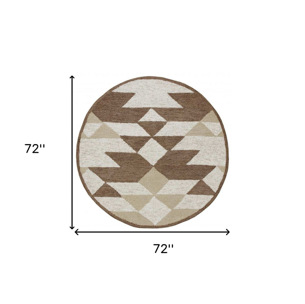 6' Brown And Ivory Round Wool Hand Tufted Area Rug - Homeroots - Flyclothing LLC