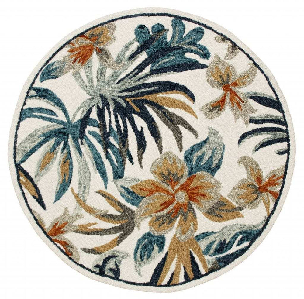 4' Round Blue and White Tropical Area Rug - Homeroots - Flyclothing LLC