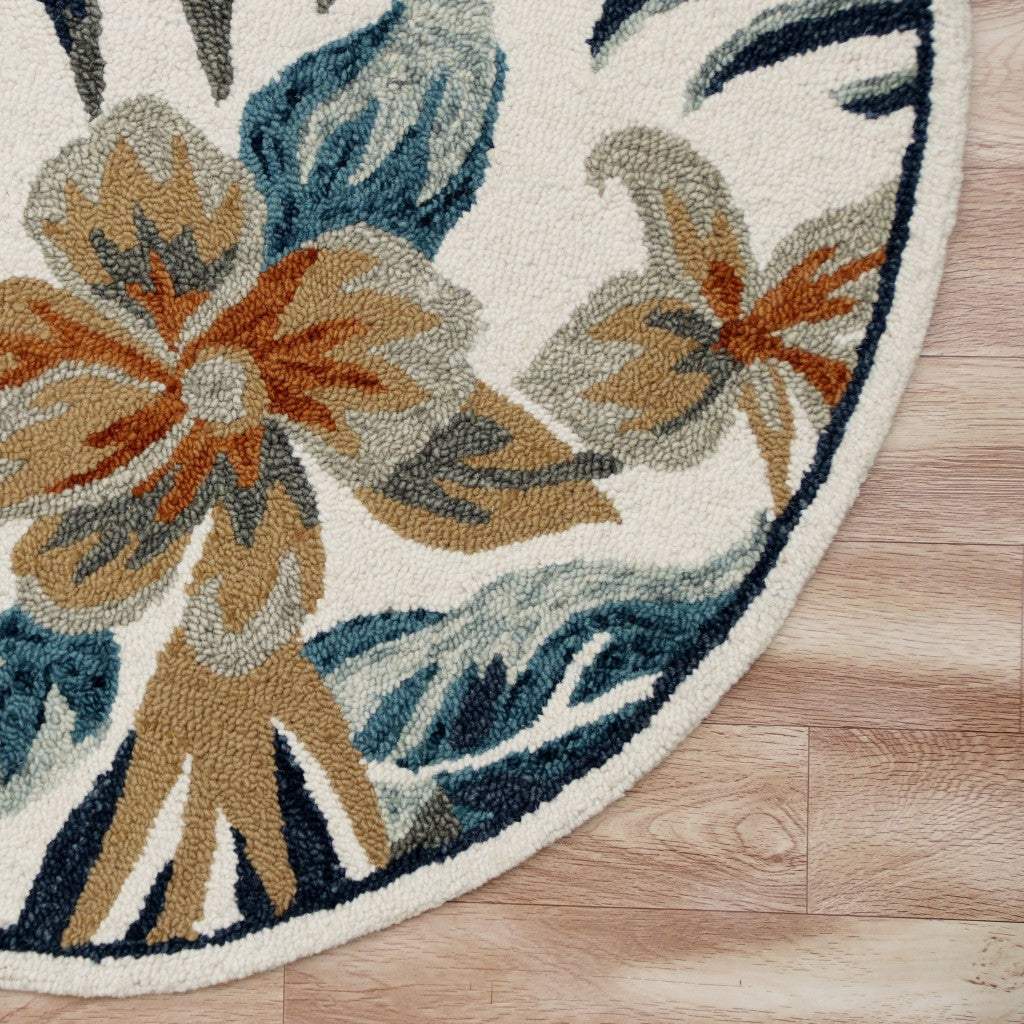 4' Round Blue and White Tropical Area Rug - Homeroots - Flyclothing LLC