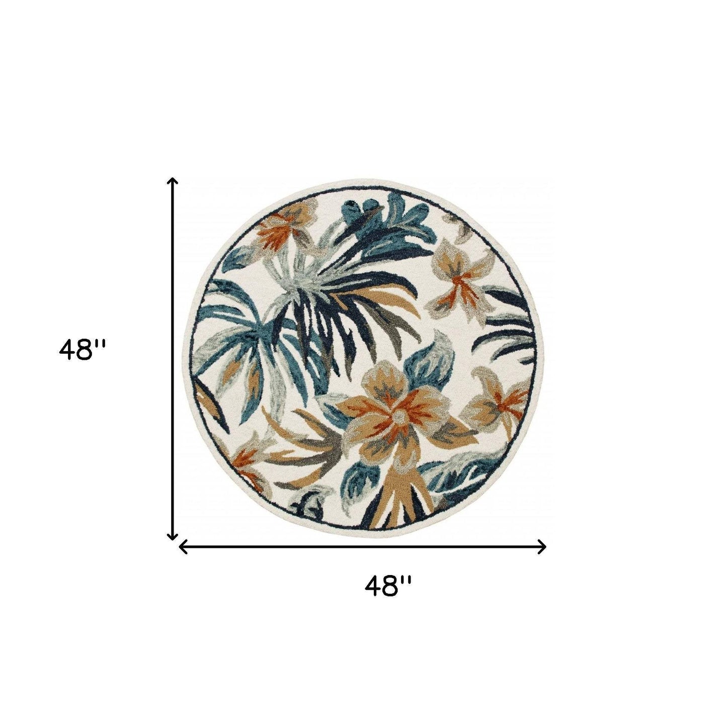 4' Round Blue and White Tropical Area Rug - Homeroots - Flyclothing LLC