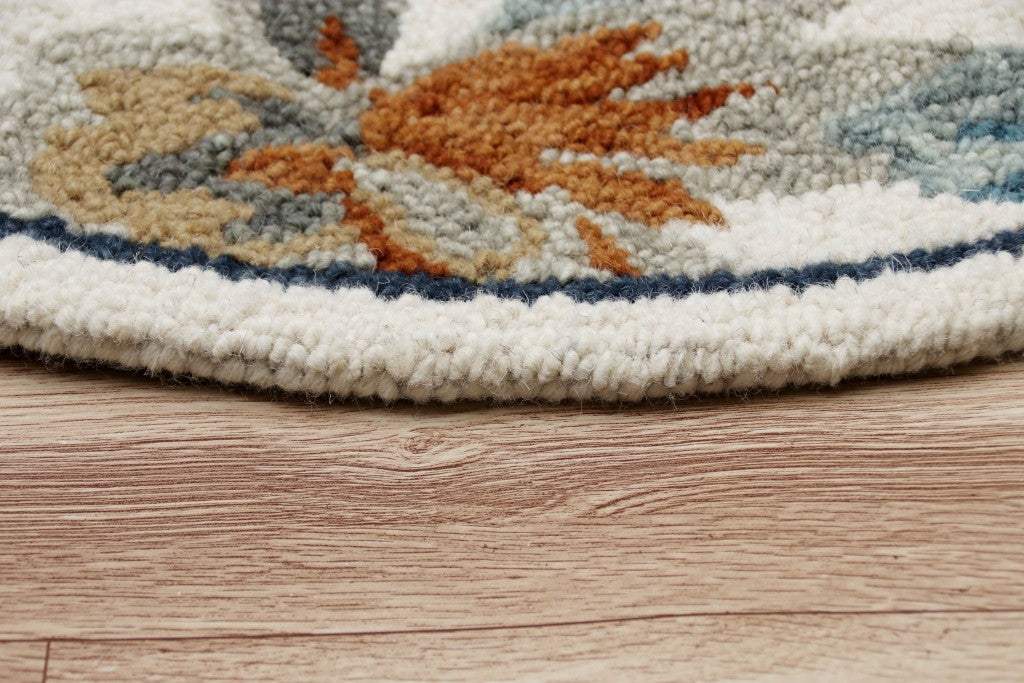 6' Round Blue and White Tropical Area Rug - Homeroots - Flyclothing LLC