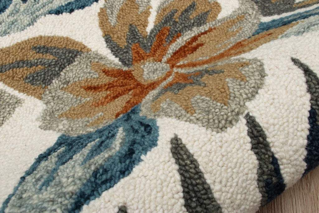 6' Round Blue and White Tropical Area Rug - Homeroots - Flyclothing LLC