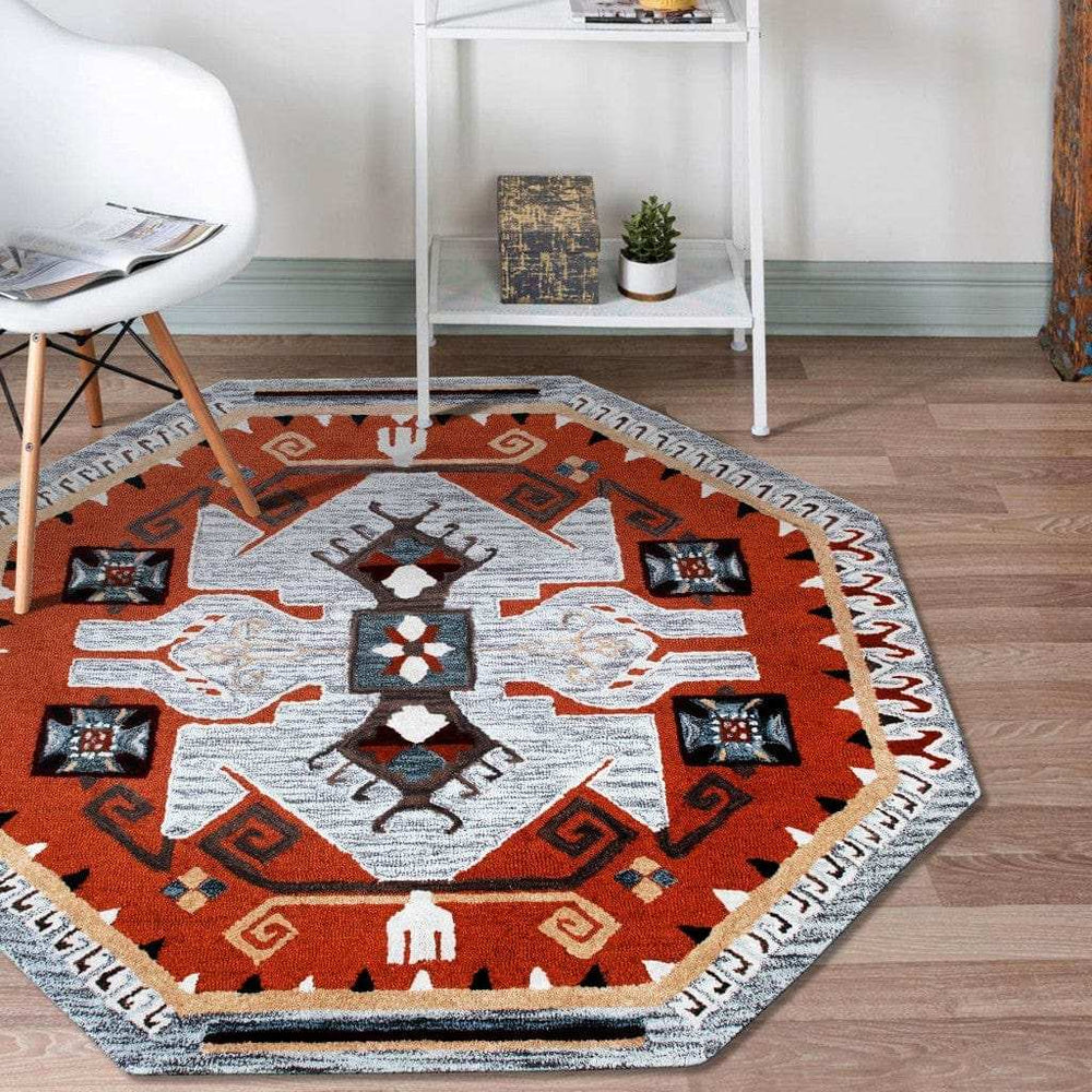 4' Round Terracotta Tribal Area Rug - Homeroots - Flyclothing LLC