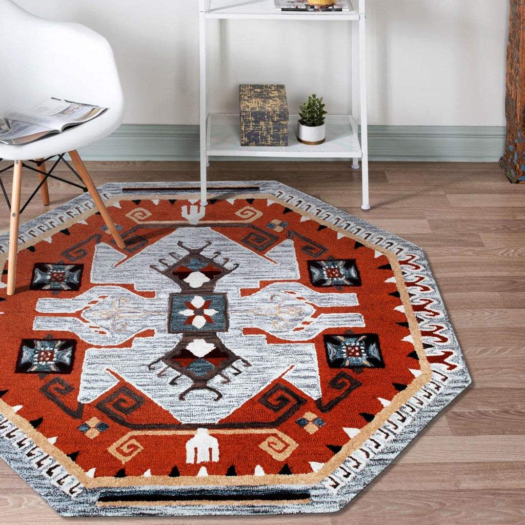 6' Round Terracotta Tribal Area Rug - Homeroots - Flyclothing LLC