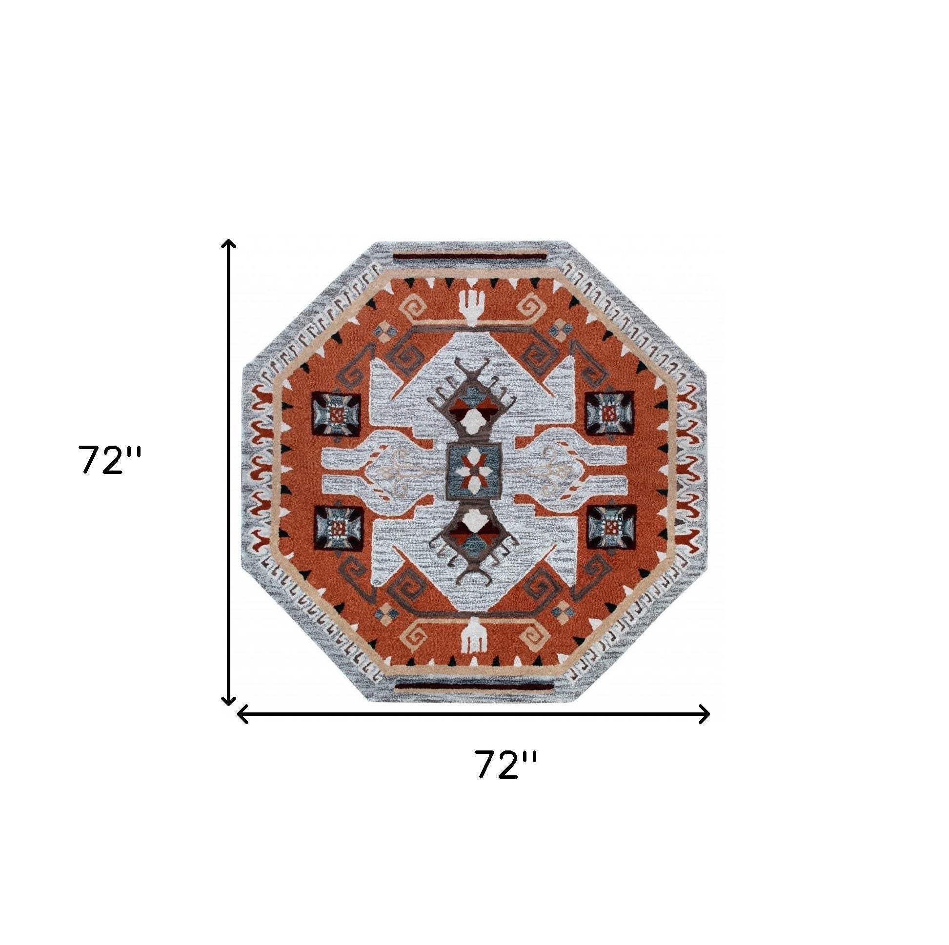 6' Round Terracotta Tribal Area Rug - Homeroots - Flyclothing LLC