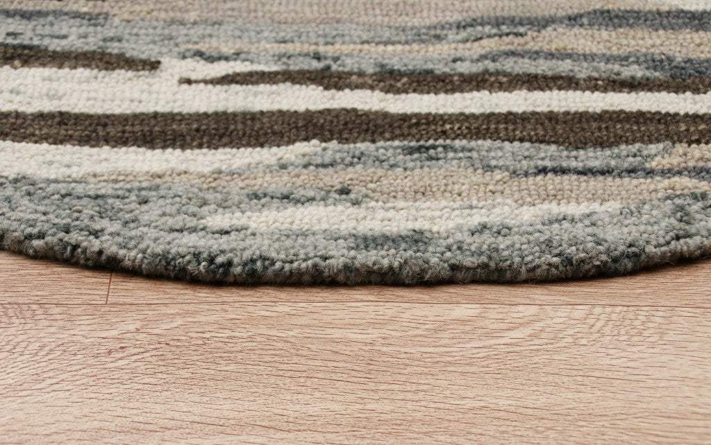 6' Gray And Brown Round Wool Hand Tufted Area Rug - Homeroots - Flyclothing LLC