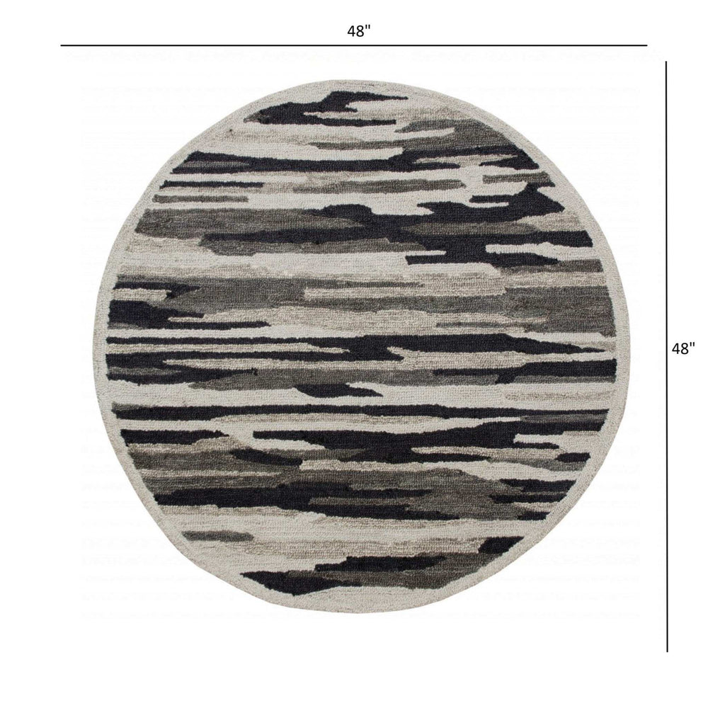 4' Round Black and Gray Camouflage Area Rug - Homeroots - Flyclothing LLC