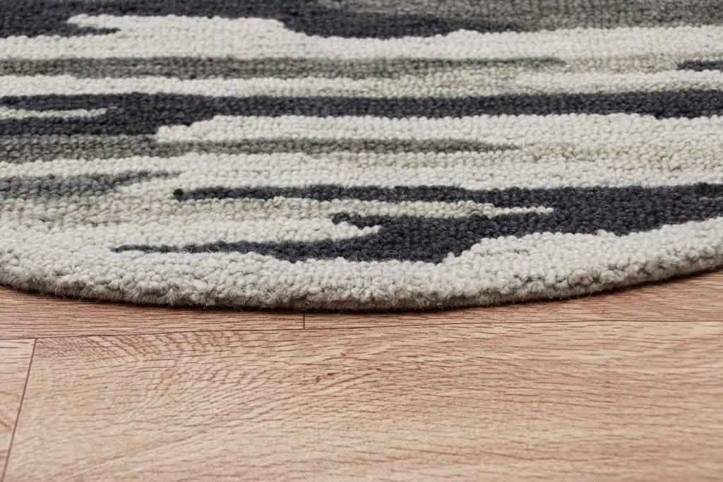 6' Black And Gray Round Wool Hand Tufted Area Rug - Homeroots - Flyclothing LLC