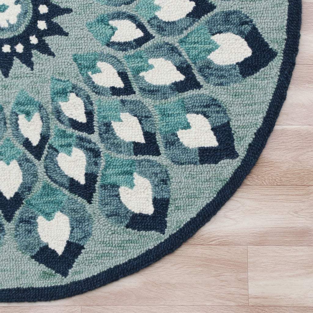6' Blue And White Round Wool Hand Tufted Area Rug - Homeroots - Flyclothing LLC