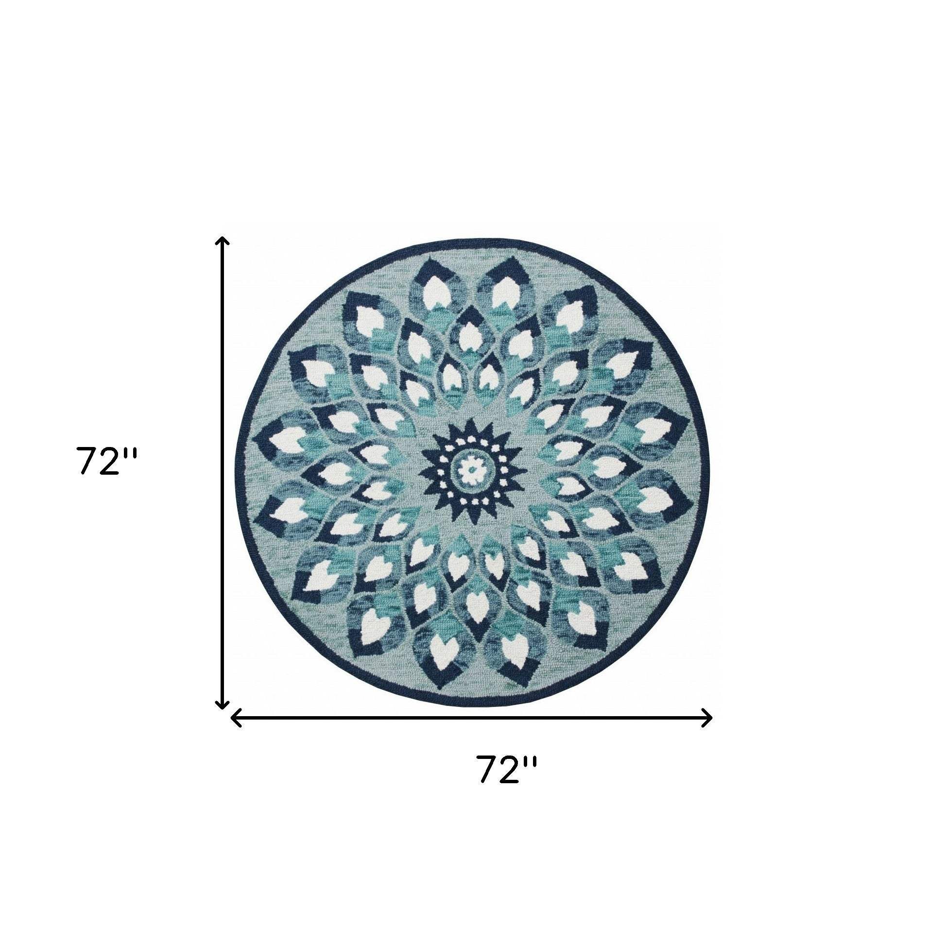 6' Blue And White Round Wool Hand Tufted Area Rug - Homeroots - Flyclothing LLC