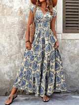 Printed Cap Sleeve Maxi Dress - Trendsi - Flyclothing LLC