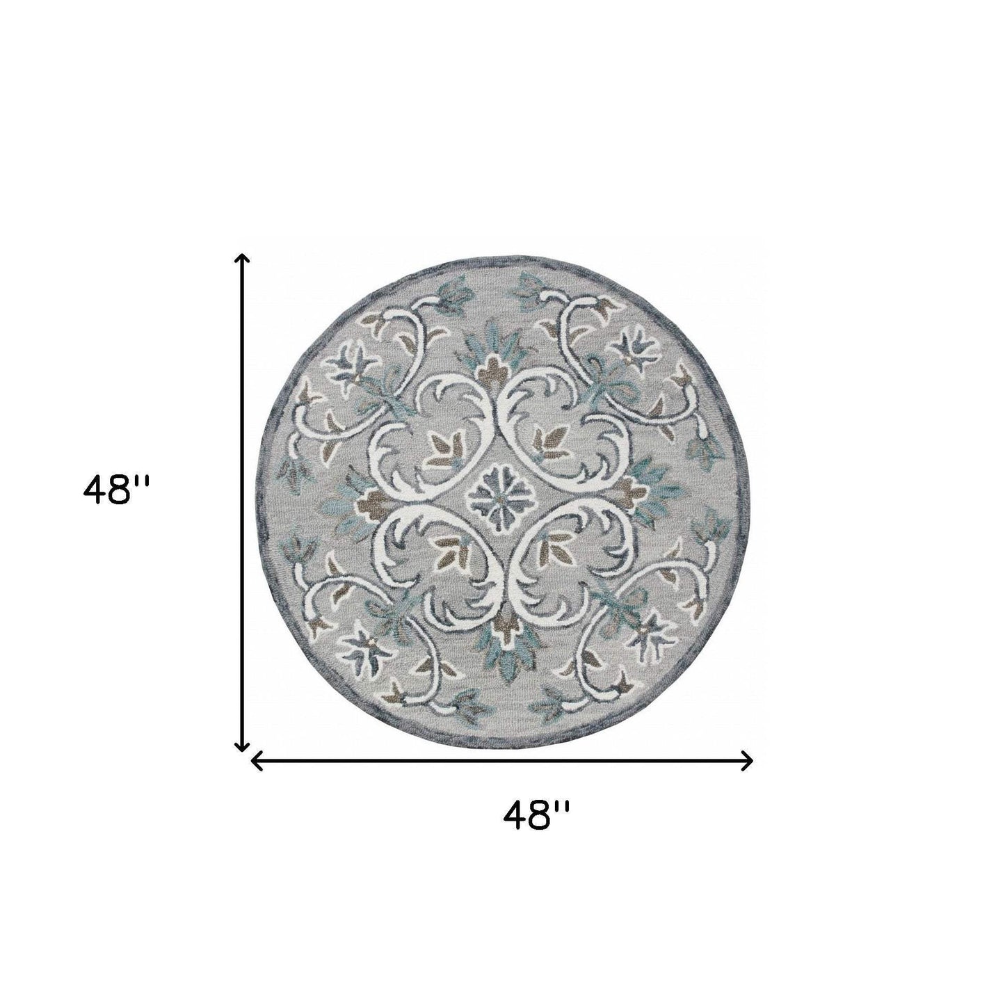 4' Round Gray and White Filigree Area Rug - Homeroots - Flyclothing LLC