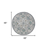 4' Round Gray and White Filigree Area Rug - Homeroots - Flyclothing LLC
