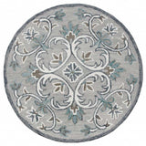 4' Round Gray and White Filigree Area Rug - Homeroots - Flyclothing LLC