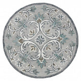 4' Round Gray and White Filigree Area Rug - Homeroots