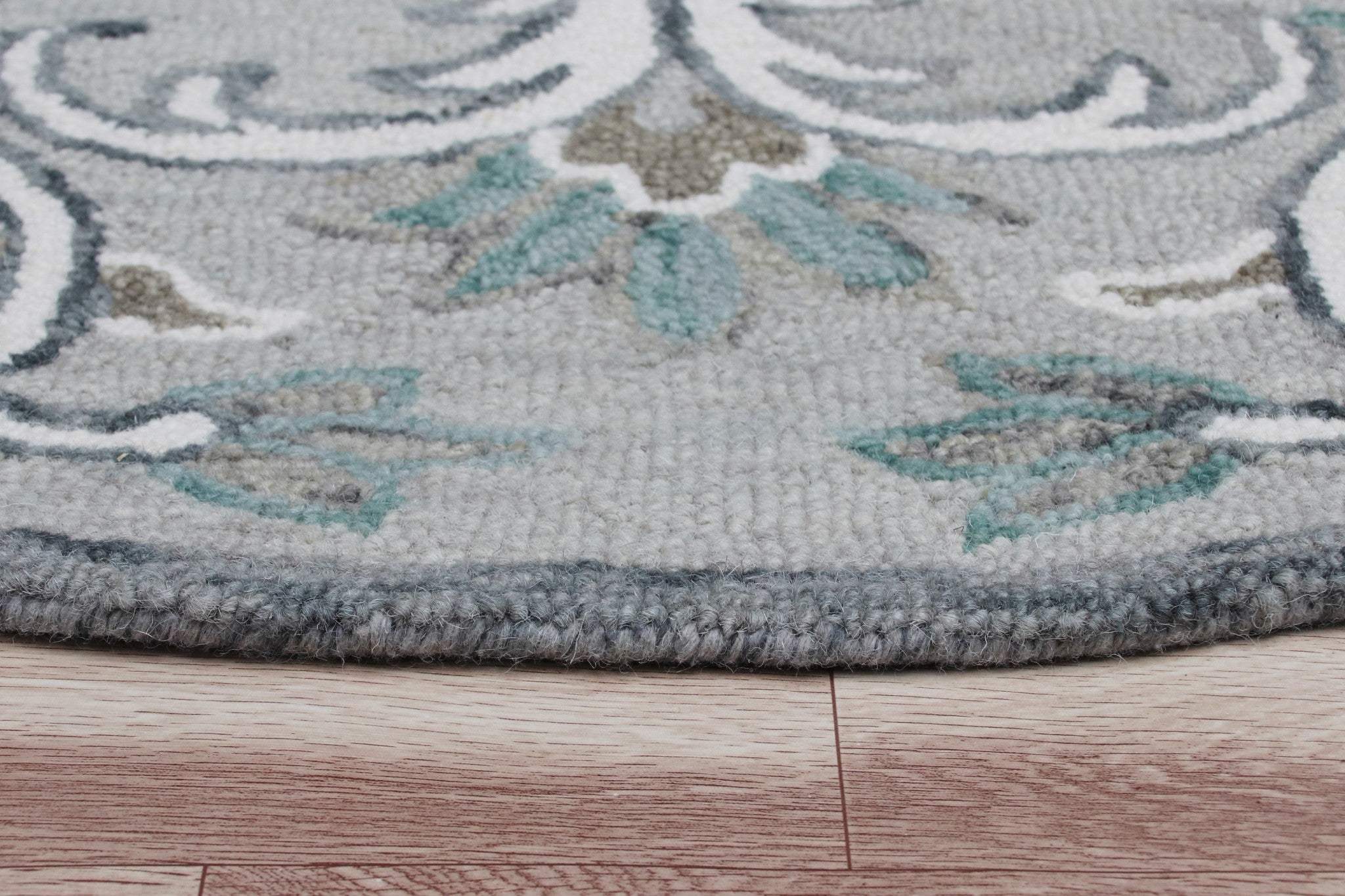 4' Round Gray and White Filigree Area Rug - Homeroots - Flyclothing LLC