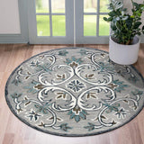 4' Round Gray and White Filigree Area Rug - Homeroots - Flyclothing LLC