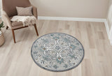 4' Round Gray and White Filigree Area Rug - Homeroots