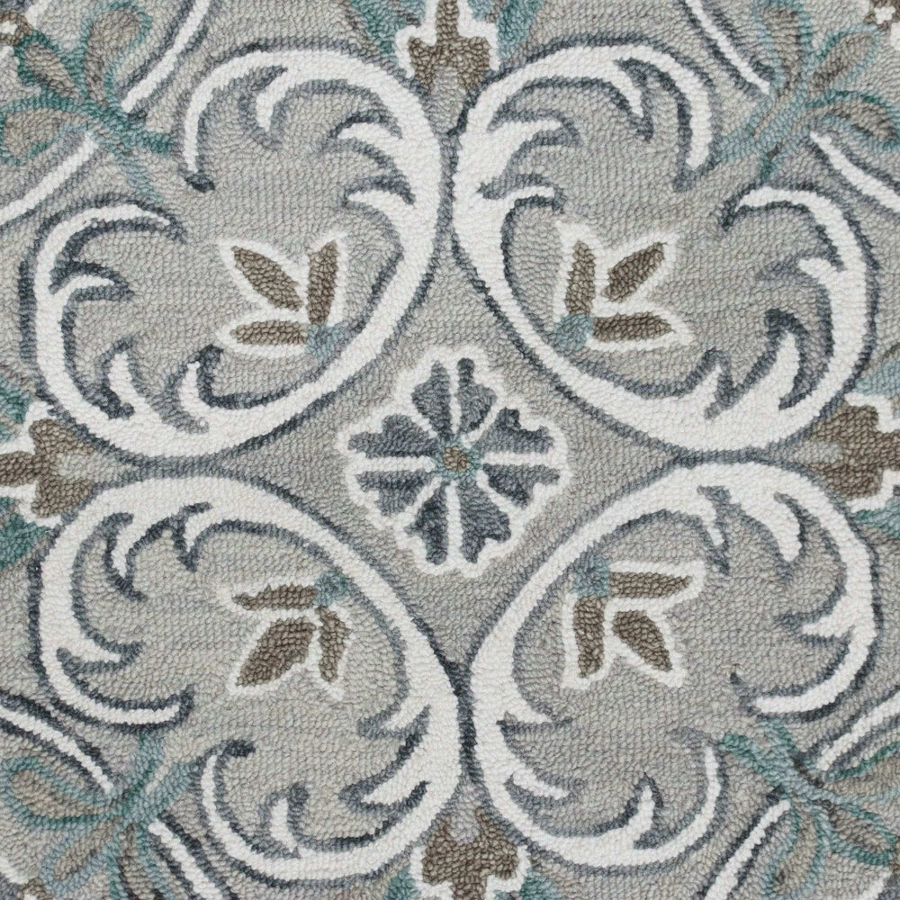6' Round Gray and White Filigree Area Rug - Homeroots - Flyclothing LLC