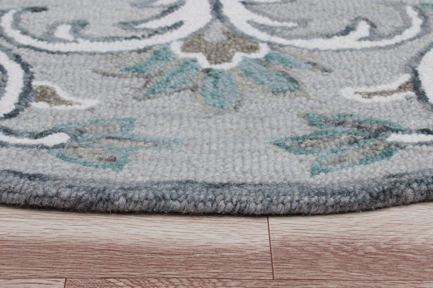 6' Round Gray and White Filigree Area Rug - Homeroots - Flyclothing LLC