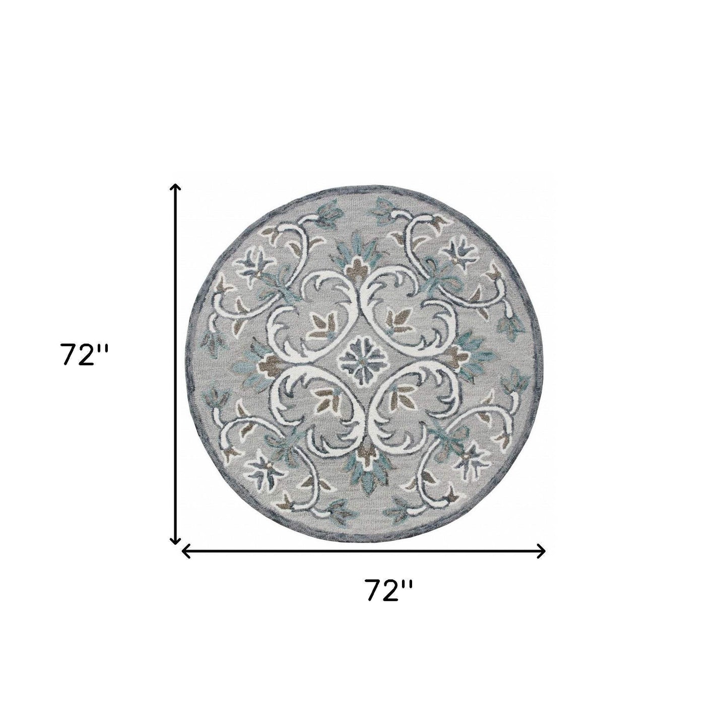 6' Round Gray and White Filigree Area Rug - Homeroots - Flyclothing LLC