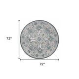 6' Round Gray and White Filigree Area Rug - Homeroots - Flyclothing LLC