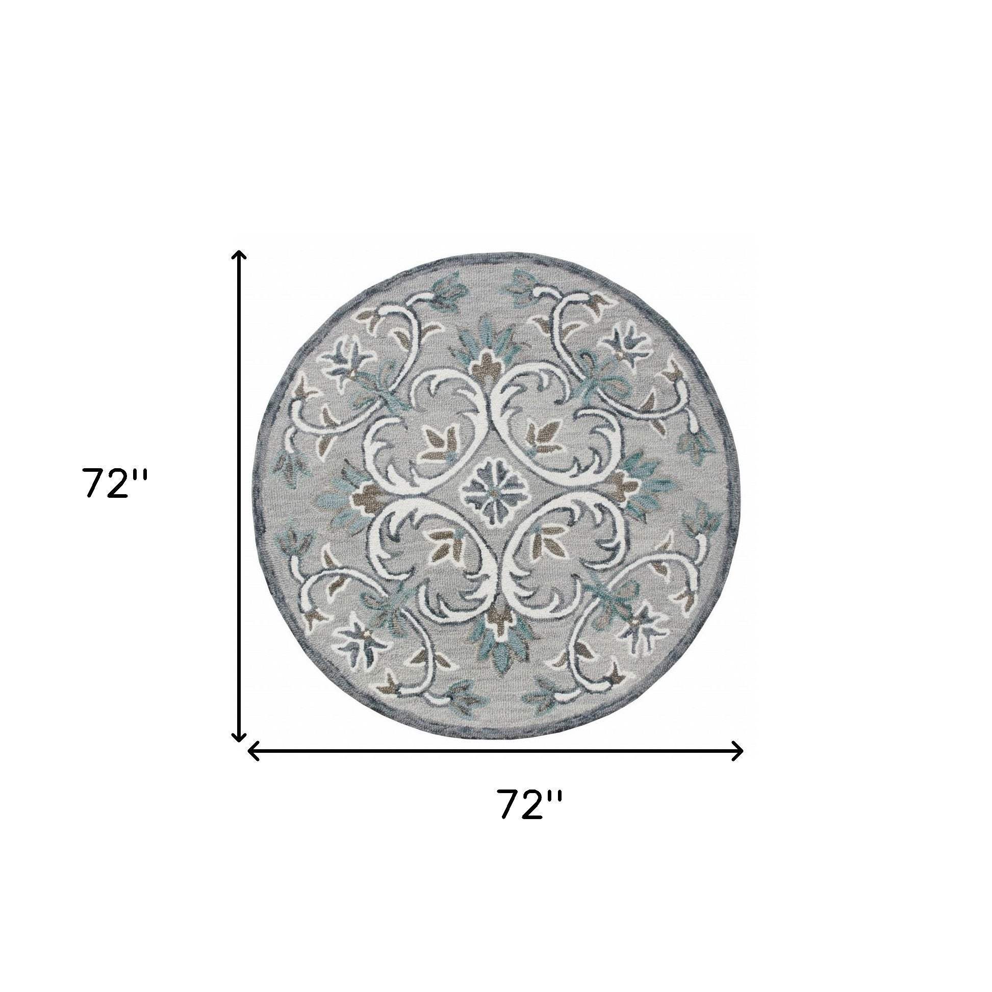 6' Round Gray and White Filigree Area Rug - Homeroots - Flyclothing LLC