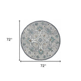 6' Round Gray and White Filigree Area Rug - Homeroots