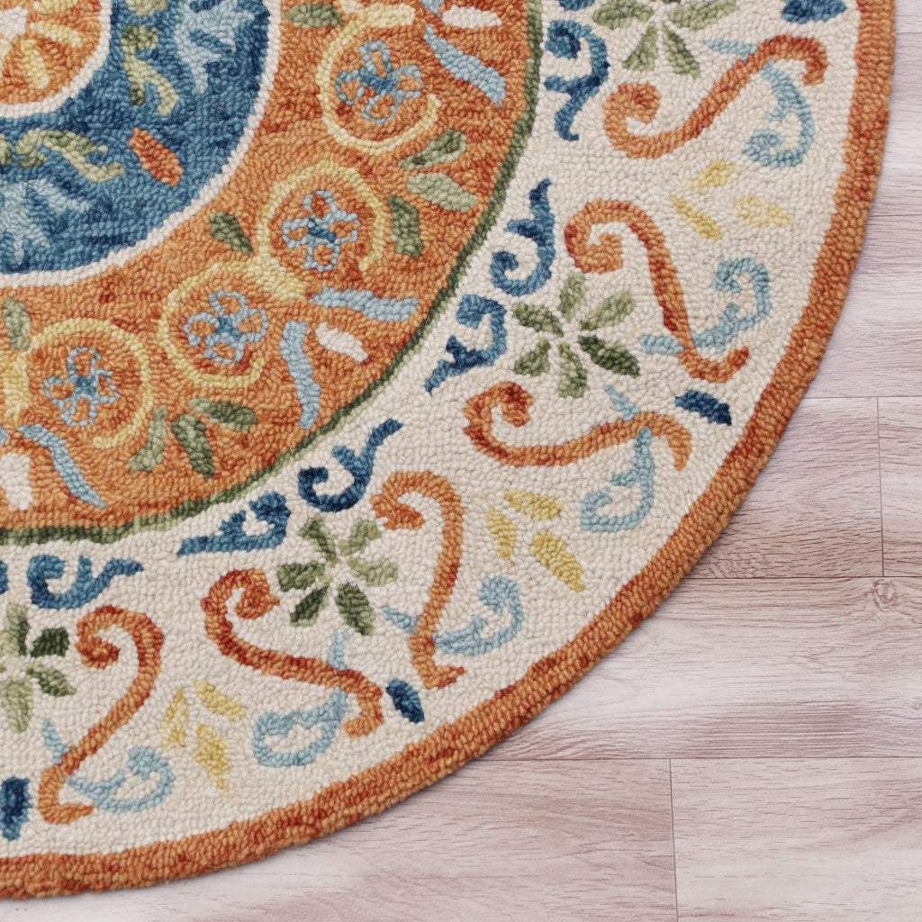 4' Round Orange Traditional Medallion Area Rug - Homeroots - Flyclothing LLC