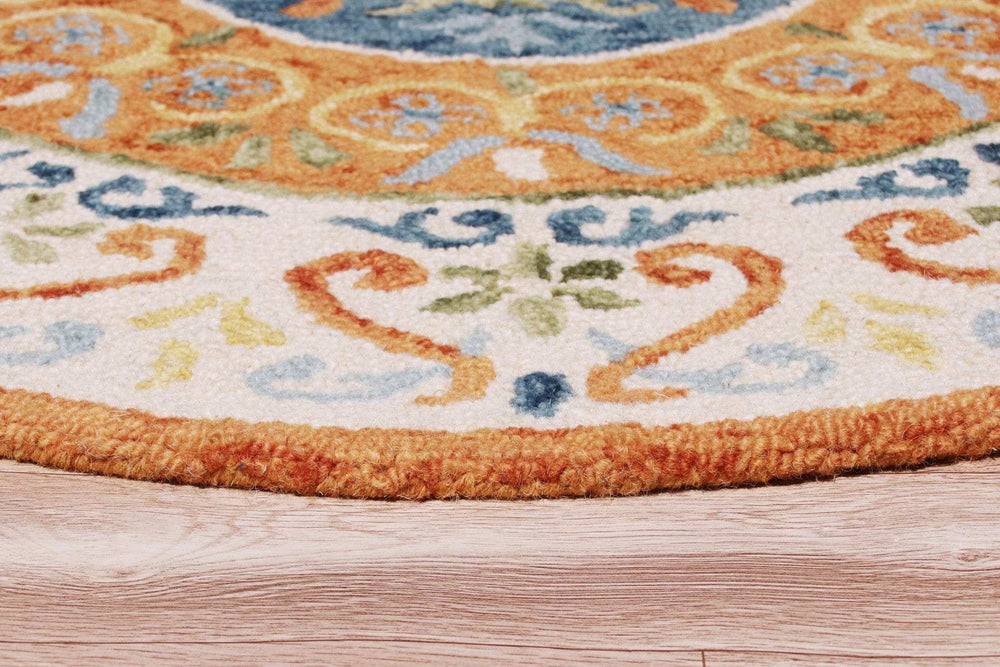 4' Round Orange Traditional Medallion Area Rug - Homeroots - Flyclothing LLC