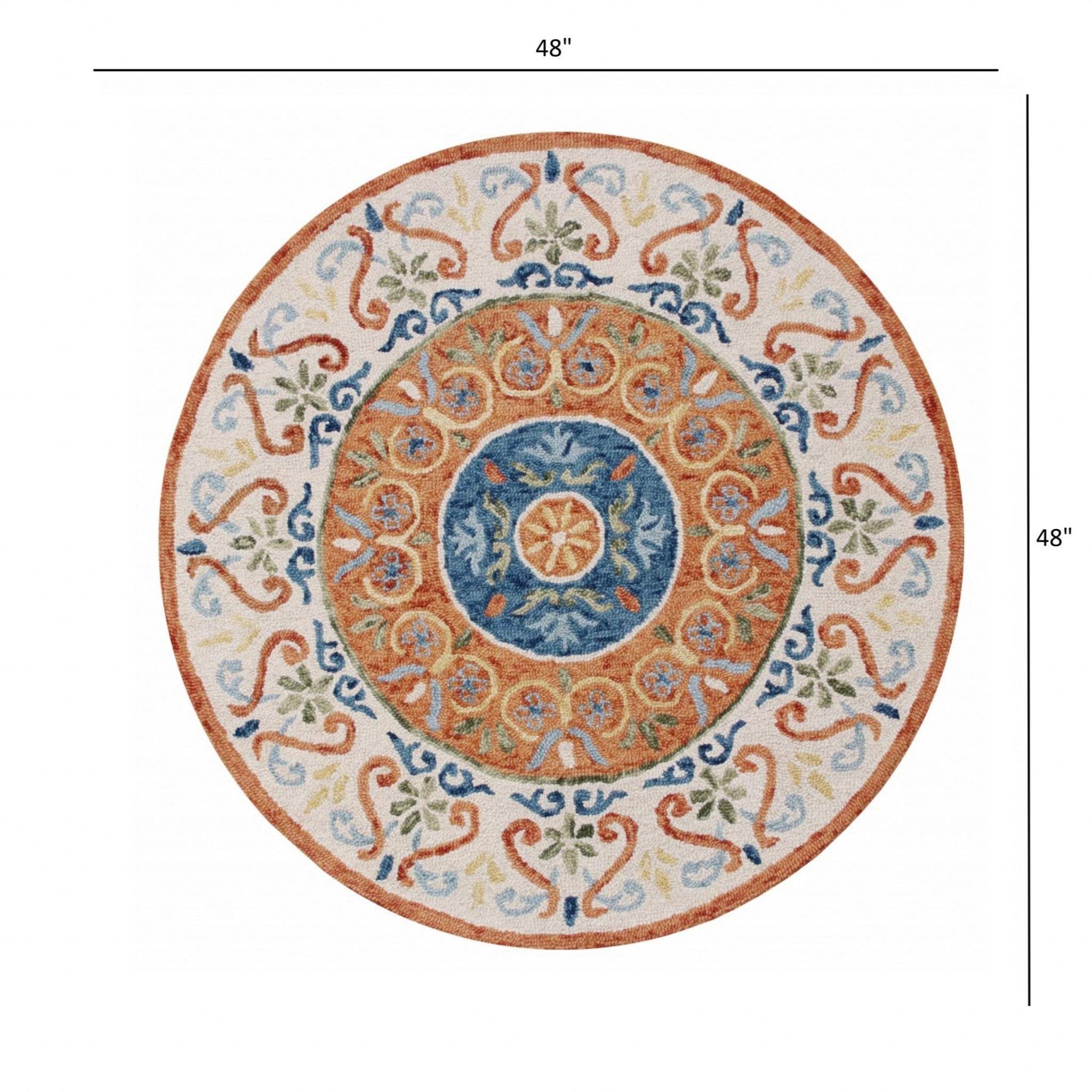 4' Round Orange Traditional Medallion Area Rug - Homeroots - Flyclothing LLC