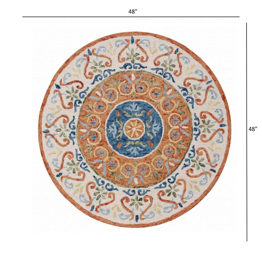 4' Round Orange Traditional Medallion Area Rug - Homeroots - Flyclothing LLC