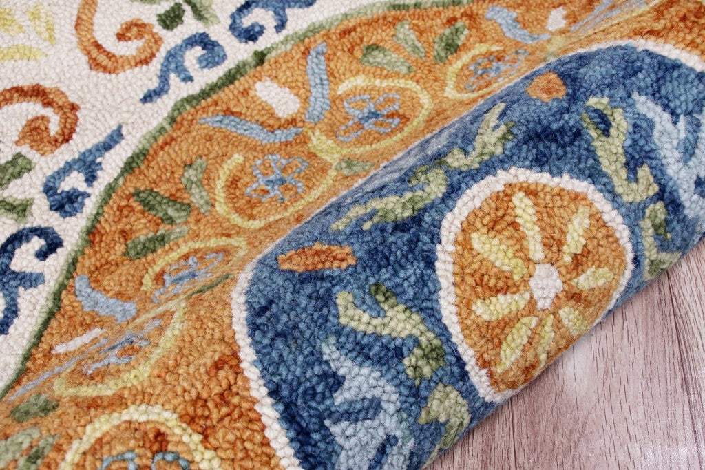 6' Round Orange Traditional Medallion Area Rug - Homeroots - Flyclothing LLC