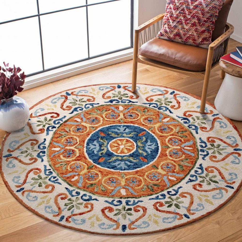 6' Round Orange Traditional Medallion Area Rug - Homeroots - Flyclothing LLC